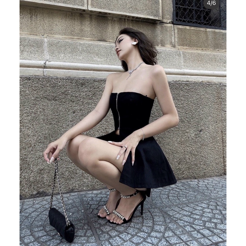 LEM SET - Set áo ống dây kéo sang chảnh, chất liệu cotton mịn, phong cách cá tính, hàng thiết kế lên form chuẩn như hình