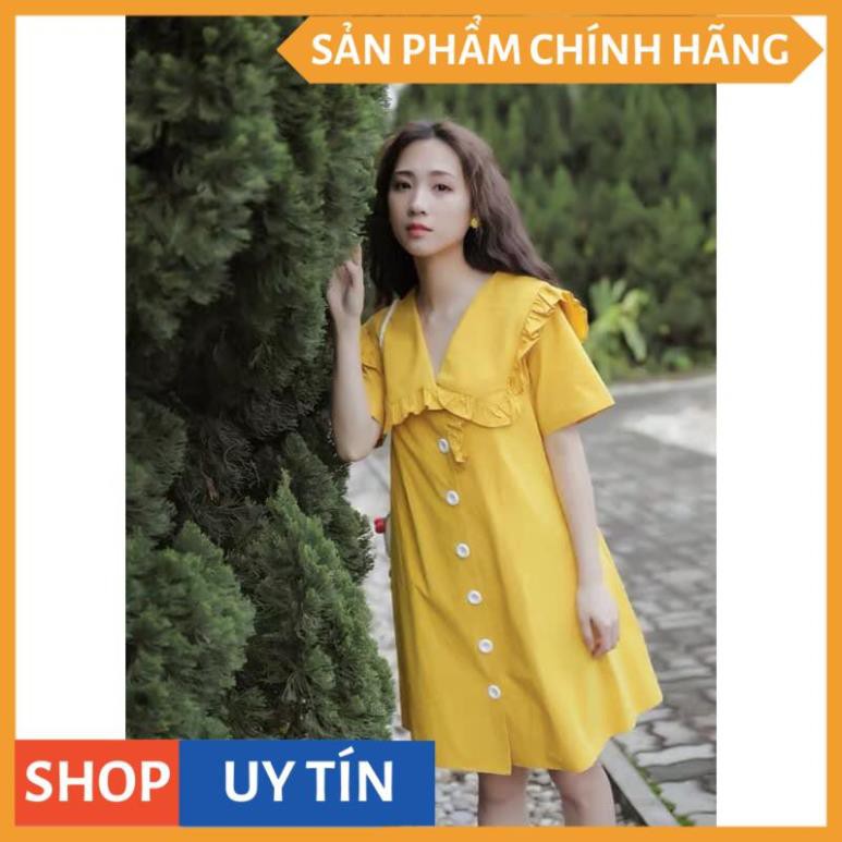 Đầm suông tay ngắn cổ viền bèo nút to, siêu XINH cực hot vừa cập bến giá rẻ vất ngờ nhà Thời Trang VADA ( | BigBuy360 - bigbuy360.vn
