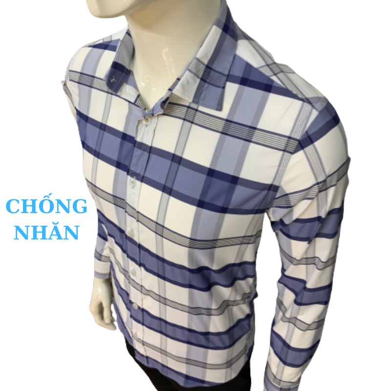 Áo sơ mi nam ô kẻ dài tay vải cotton lụa chống nhăn chống xù cực sang trọng