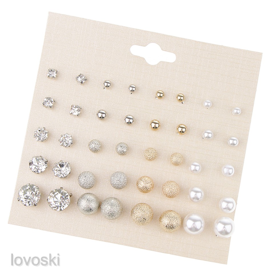 MagiDeal 20 Pairs Women Assorted Multiple Size Crystal Pearl Stud Earring