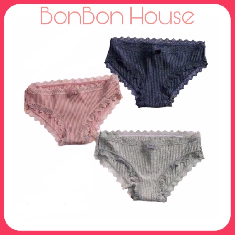 Quần lót cotton tăm phối nơ