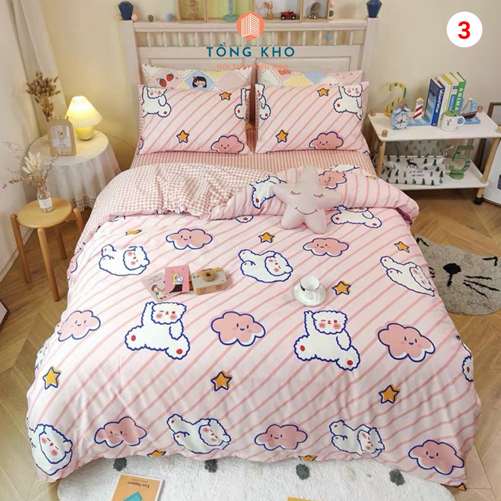 Chăn ga gối Cotton Poly họa tiết động vật trang trí, decor phòng ngủ kiểu Hàn - Hàng nhập khẩu (Không ruột)