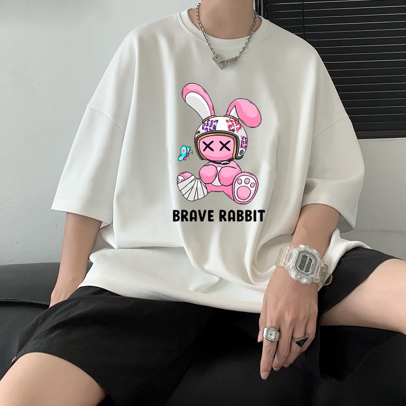Áo thun nam nữ unisex tay lỡ BRAVE RABBIT, áo phông cotton form rộng oversize
