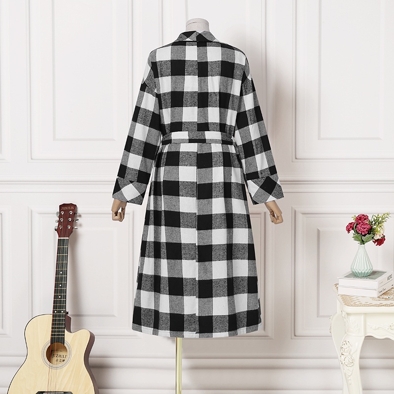 Áo khoác cardigan dài ZANZEA cổ bẻ dài tay dáng rộng in họa tiết caro thời trang thường ngày cho nữ