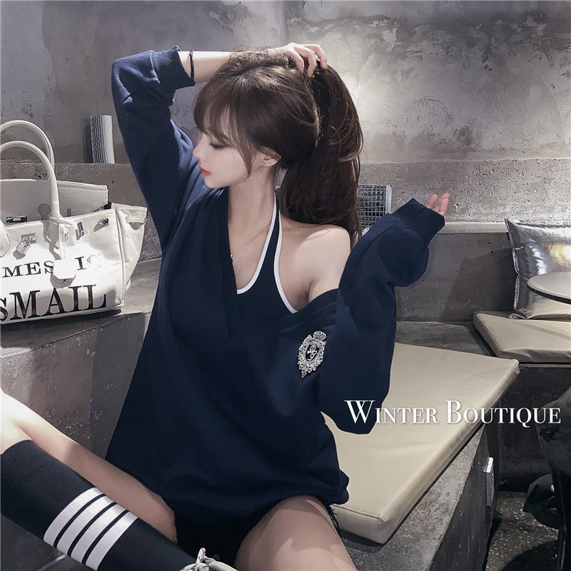 2021 Korean style loose pullover blouse 2-piece set women's mid-length sweater