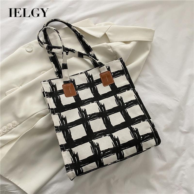 Túi đeo vai IELGY vải canvas cỡ lớn kẻ sọc kiểu retro thời trang cho nữ