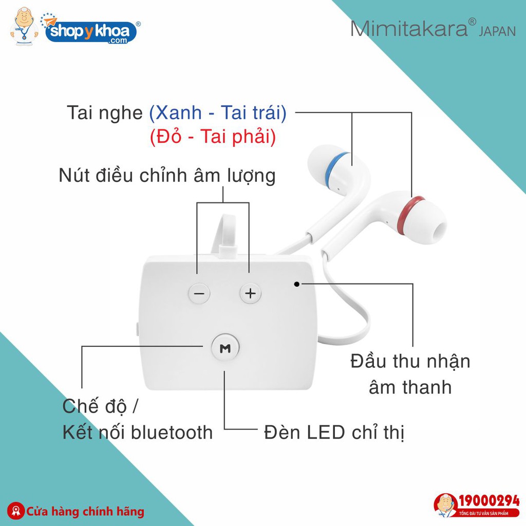 Máy Trợ Thính 2 Tai Nghe, Bluetooth, Pin Sạc, Ứng Dụng Smartphone Mimitakara (JAPAN) [UP-6E52]. Made In Taiwan