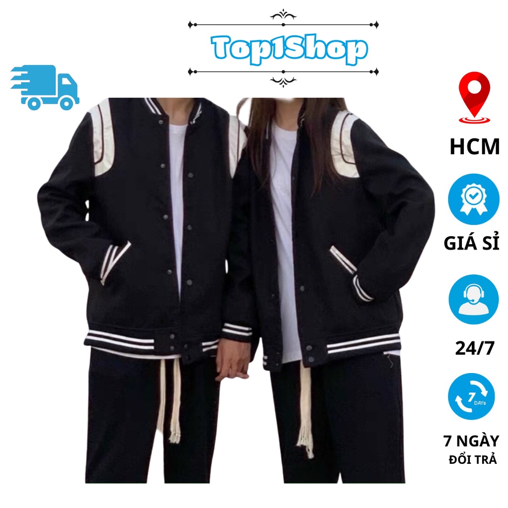 Áo Khoác Nam  FREESHIP  Áo Bomber Nỉ 2 sọc vai nút bấm cao cấp phong cách Trẻ Trung Năng Động Top1Shop