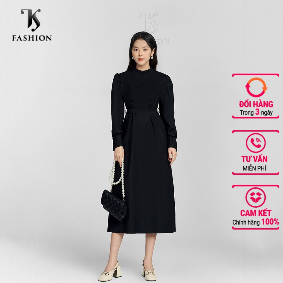 Váy đầm nữ cổ trụ, dây thắt eo, xếp ly tay, chất kaki mềm Hàn Quốc, DK B13 hàng thiết kế cao cấp TK Fashion