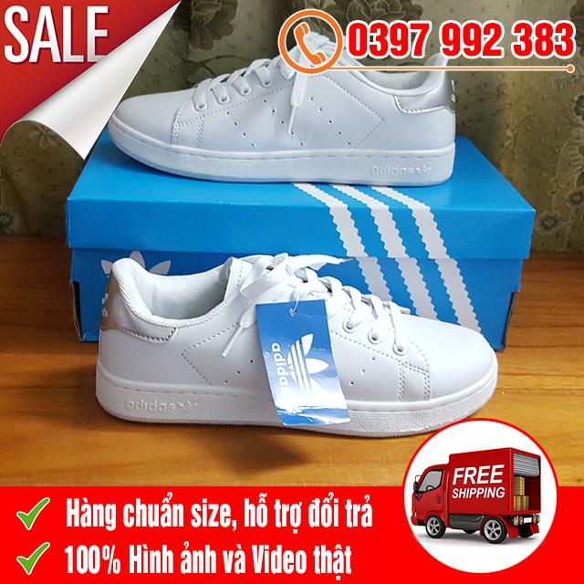 [MIỄN PHÍ SHIP] Giày Thể Thao Stan Smith Trắng Gót Bạc Giá Rẻ