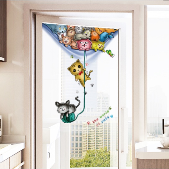 Decal trang trí tường - Chú mèo đu dây