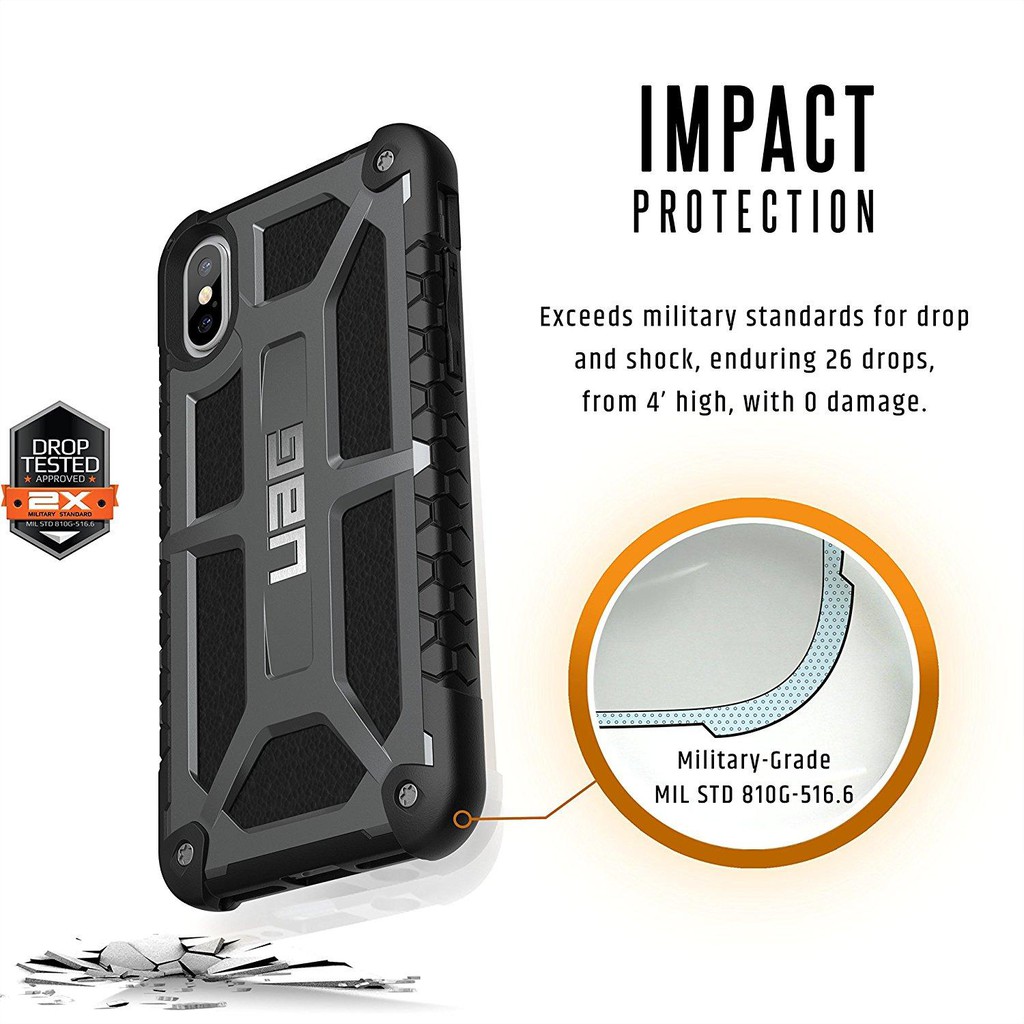 Ốp lưng UAG Monarch iPhone XS (Xám tối) - Cam kết chất lượng