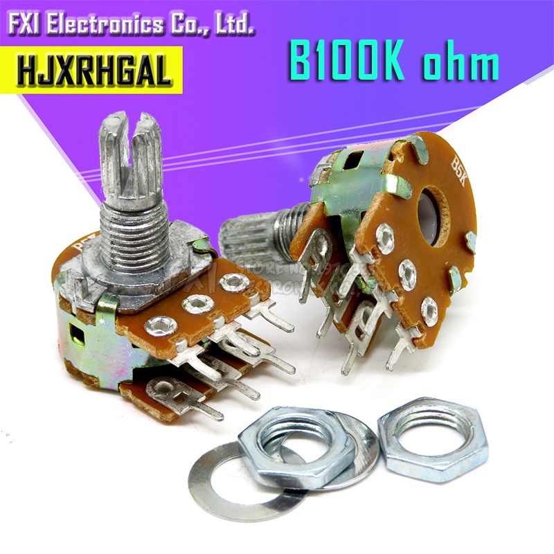 5 Chiết Áp 100K ohm WH148 B100K 6pin 100K 15mm Kèm Đai Ốc Và Vòng Đệm