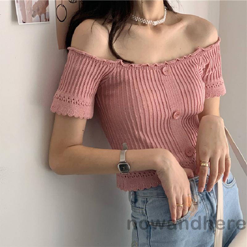 Áo Kiểu Tay Ngắn Hở Vai Màu Sắc Đơn Giản Thời Trang Mùa Hè Cho Nữ | BigBuy360 - bigbuy360.vn