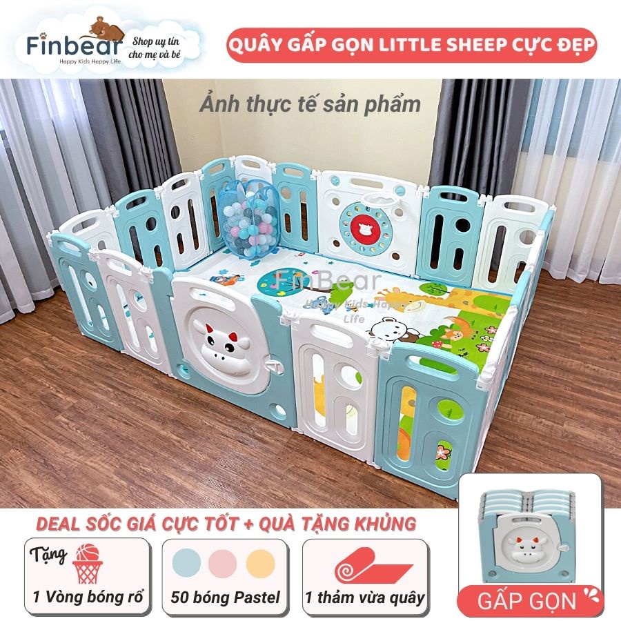 Quây cũi nhựa cho bé Little Sheep, Cũi nhựa gấp gọn an toàn cho bé nhiều kích thước sẵn 2 màu FINBEAR