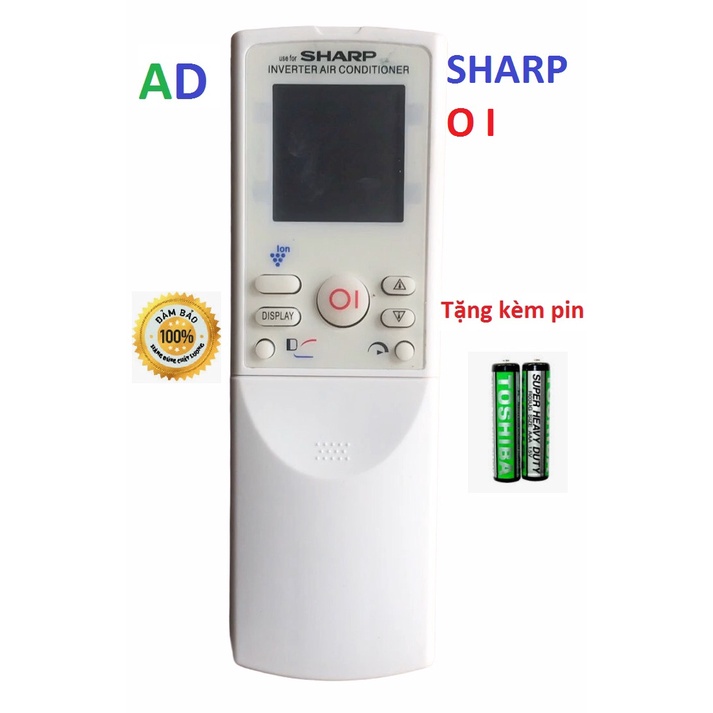 Điều khiển điều hòa Sharp ION mặt trắng nút vàng ở giữa  - tặng kèm pin - Remote máy lạnh Sharp có  nút ION loại tốt