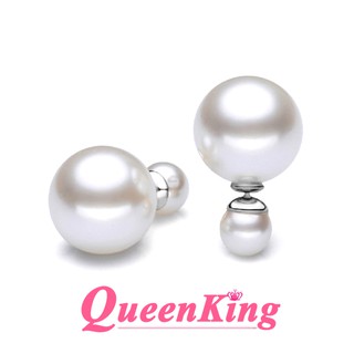 Bông tai bạc hạt châu trắng sữa 2 đầu Hàn quốc B22031- QueenKing