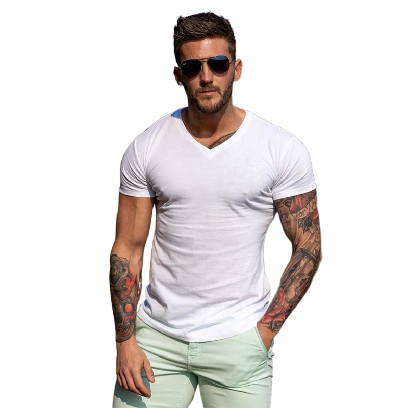 Áo thun cotton cổ chữ V tay ngắn nhiều màu sắc thời trang cho nam