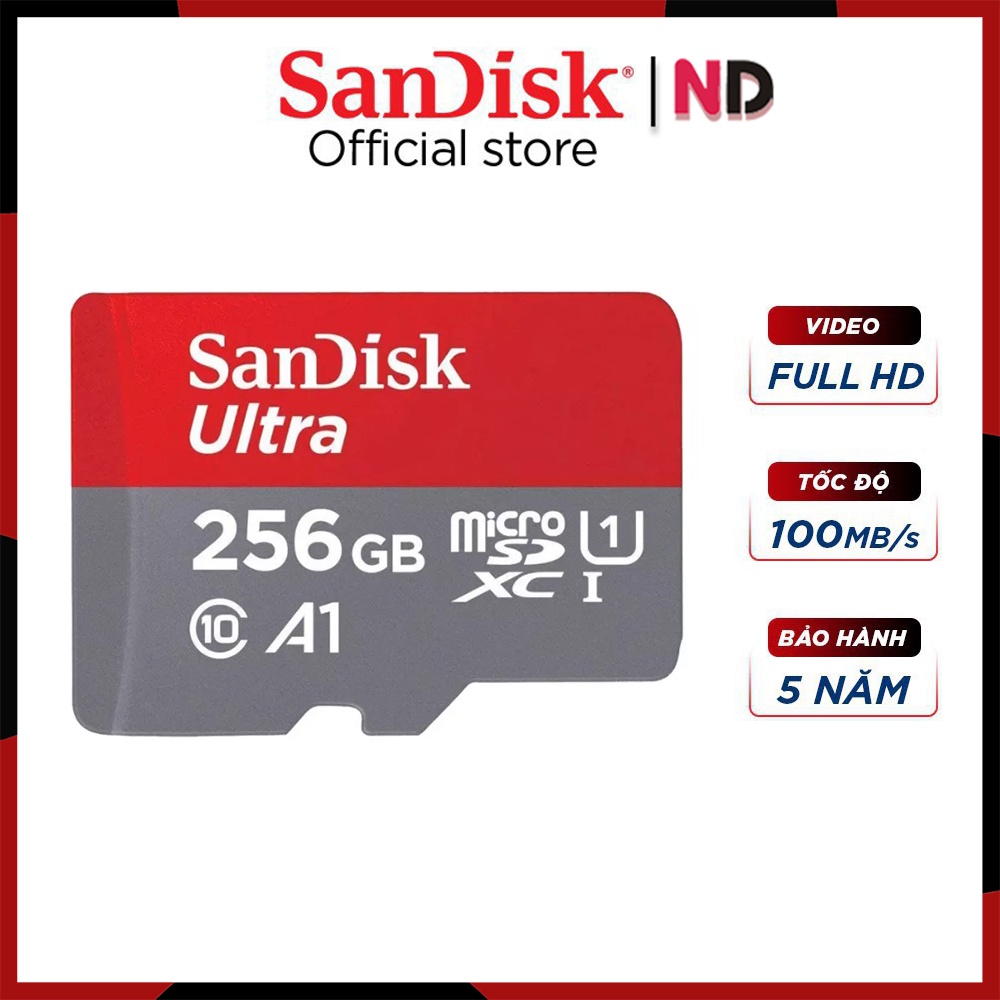 Thẻ Nhớ Micro SD SanDisk Ultra 256GB 100MB/S Class10 - Hàng Chính Hãng