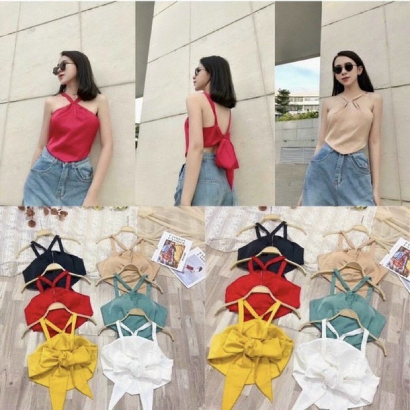 Áo phi cổ yếm cột nơ lưng có mút ngực xịn sò