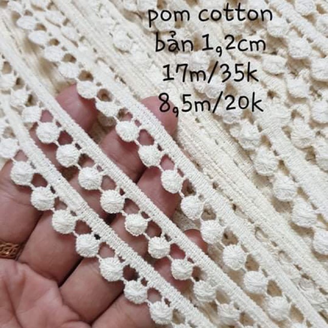 Ren viền pompom cotton 1,2cm