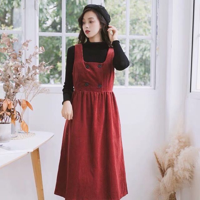 (Order/ Ảnh thật cuối) Váy yếm nhung màu vintage