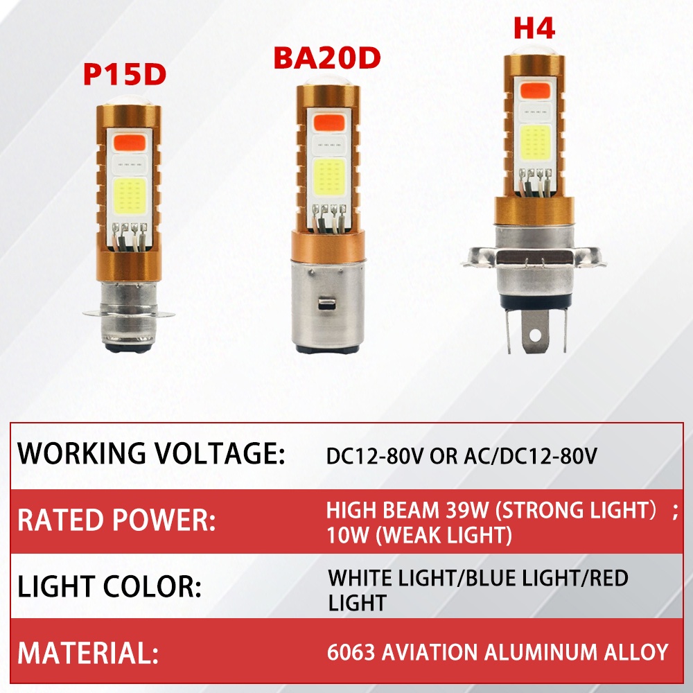UNI-SHINE  (Three colors) Super Bright H4 Headlights BA20D P15D For Motorcycle Head Lamps COB Chip 3-Color RGB Strobe Front Bulbs 12v