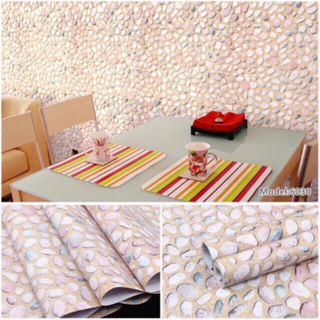 10 mét giấy dán tường khổ 45cm sẵn keo dán hình đá cuội 3D