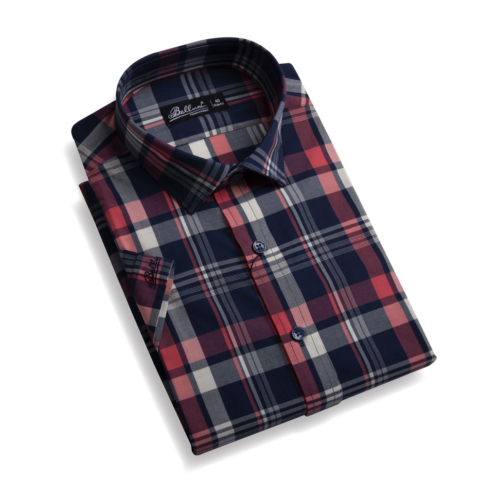 Áo sơ mi nam ngắn tay BELLUNI hoạ tiết caro trẻ trung - ANS.BPS.BE.206.B1