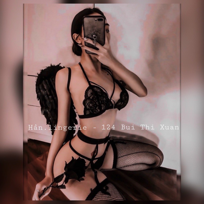 Bộ ren đen 3 món - Tặng kèm Tất chân - Hình thật chụp tại shop | BigBuy360 - bigbuy360.vn