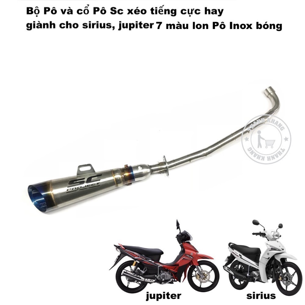 Combo pô SC xéo 7 màu, cổ pô inox và sport xanh dương cho sirius thanh khang 006001321 006001311 006001113