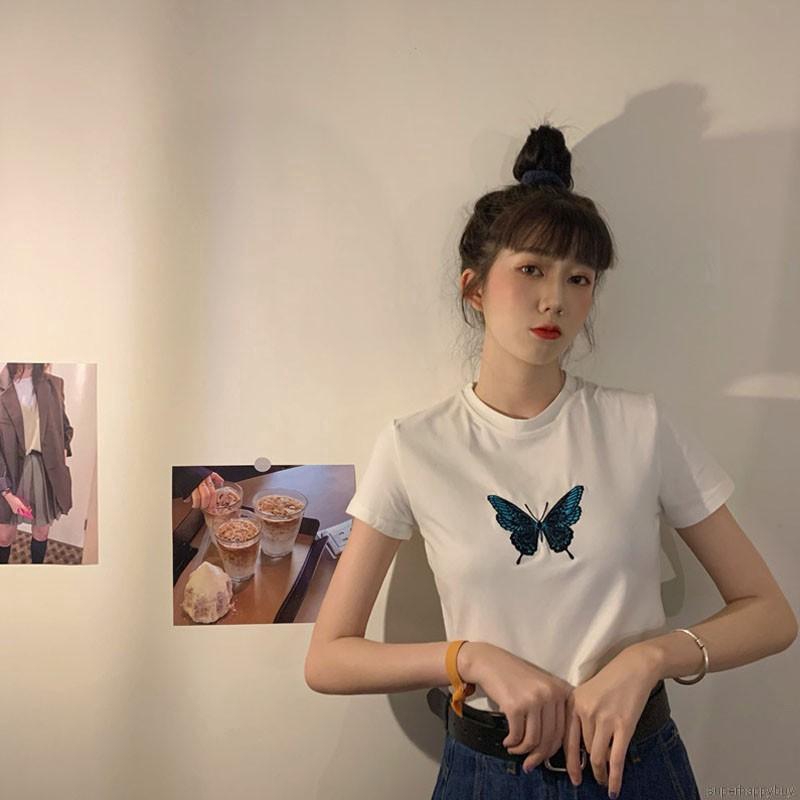 Áo Croptop Hoạ Tiết Bướm Thêu Phong Cách Retro
