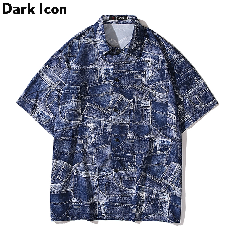 Áo Sơ Mi Denim Ngắn Tay In Họa Tiết Thời Trang Dành Cho Nam