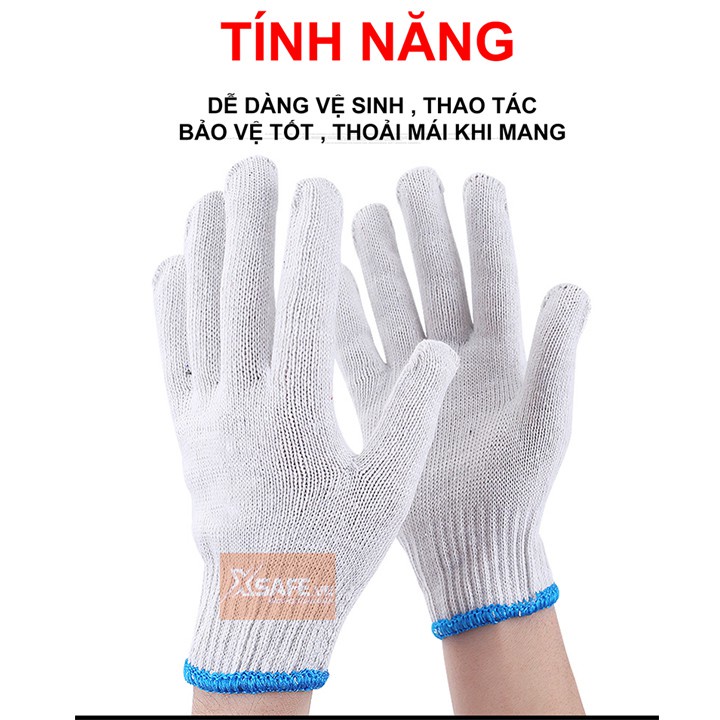 10 ĐÔI Găng tay bảo hộ lao động sợi len 50g ôm sát, chống trượt, thao tác linh hoạt, găng tay len trắng-loại dày