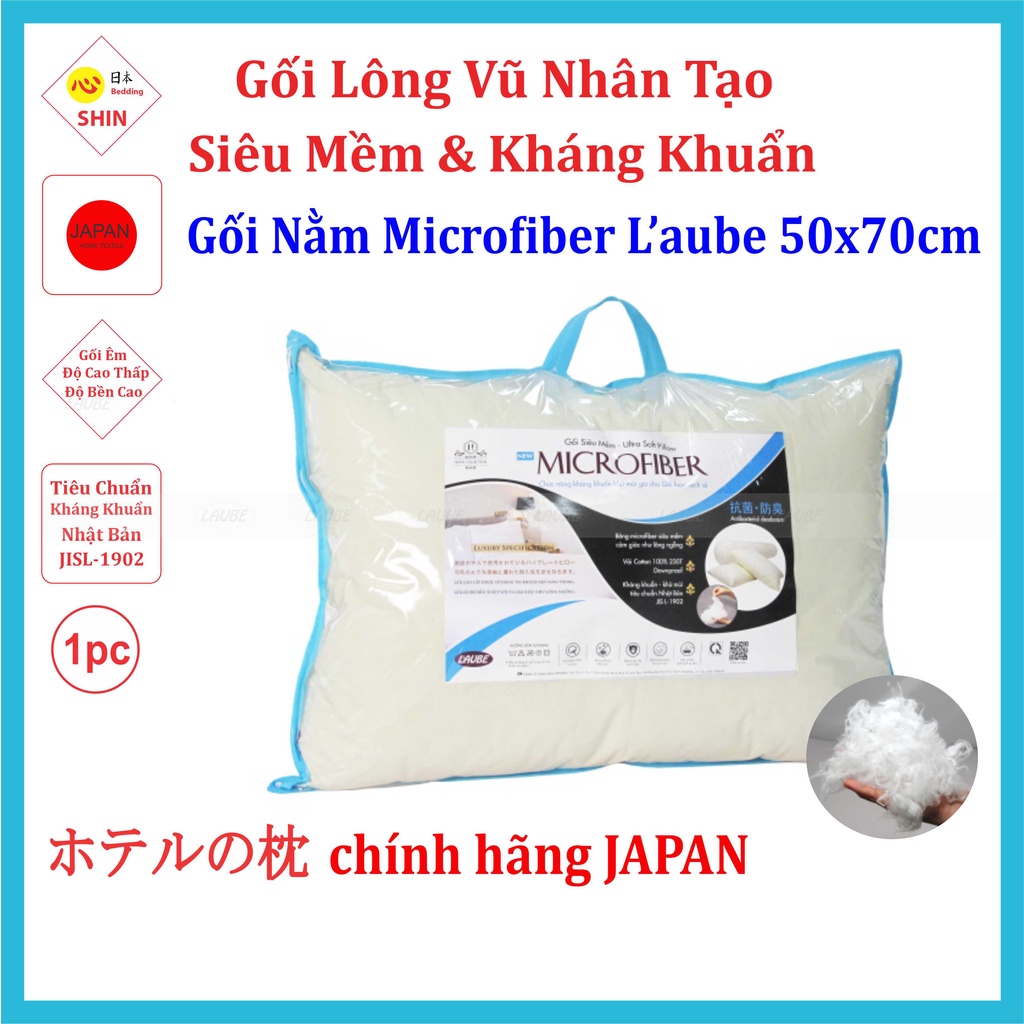 Ruột gối khách sạn microfiber hiệu laube size 50x70cm hàng chính hãng Nhật Bản