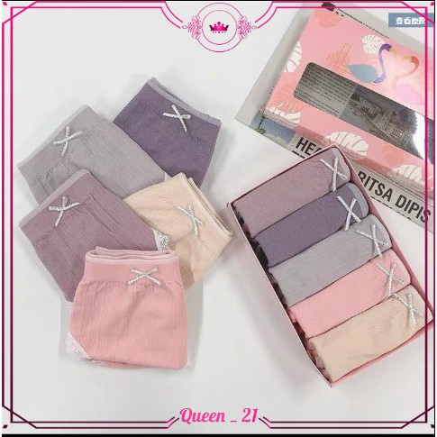 Combo 5 Quần Lót Nữ Cotton Cao Cấp,Quần Lót Nữ Cotton Kháng Khuẩn Phối Viền Ren Đính Nơ