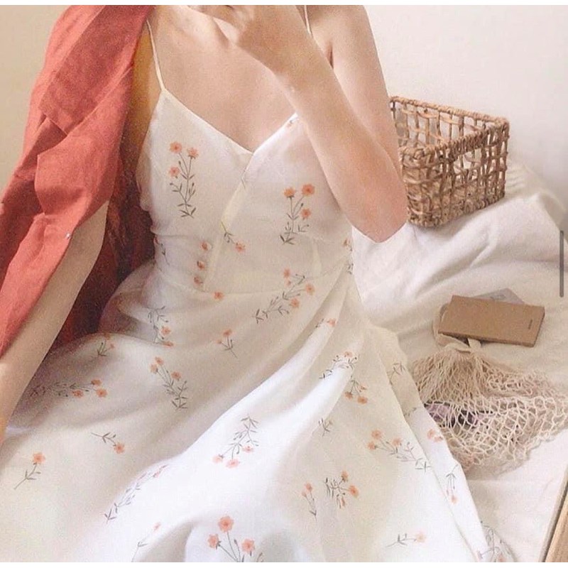 Đầm Maxi 2 dây hoa thắt eo
