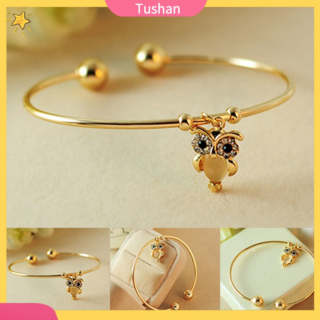 Vòng tay mạ vàng đính đá hình cú mèo đáng yêu