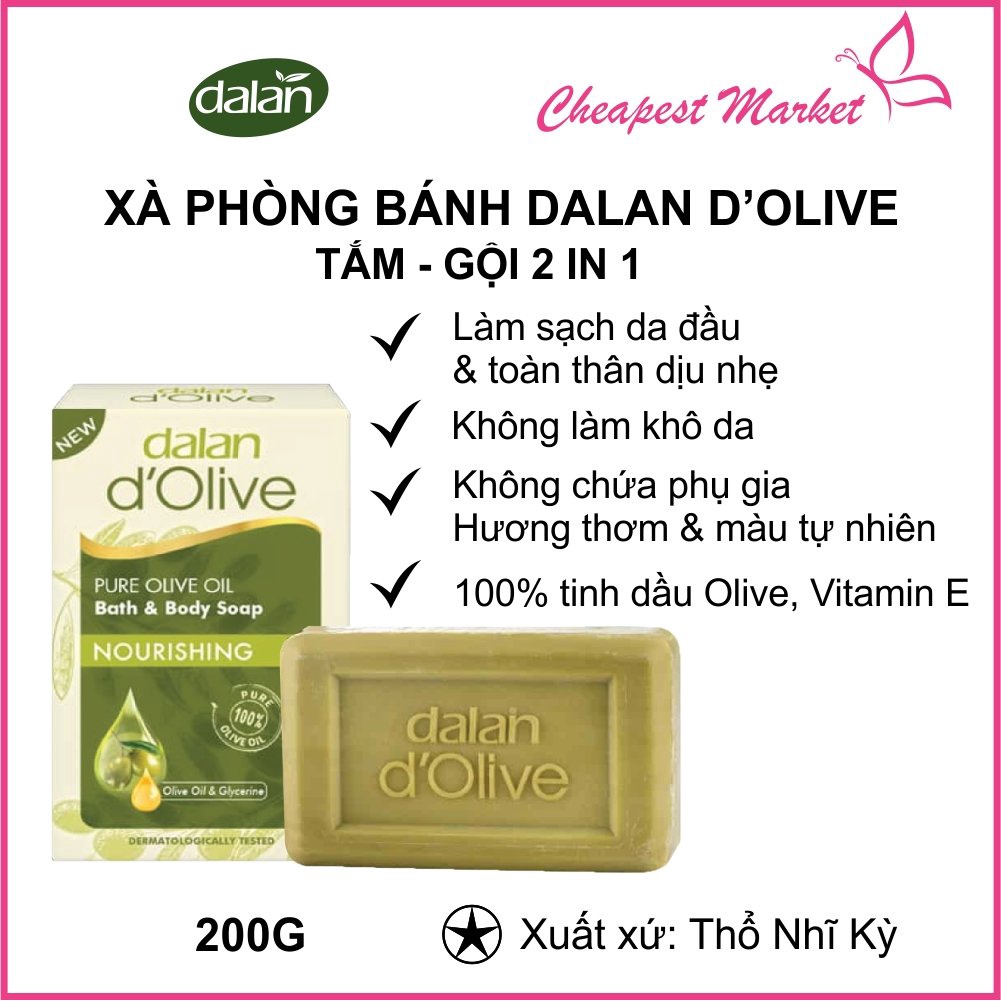 Xà Phòng Cục Tắm Gội Dưỡng Ẩm Sáng Da Từ Tinh Dầu Oliu Dalan D'olive 200g Olive Oil Soap