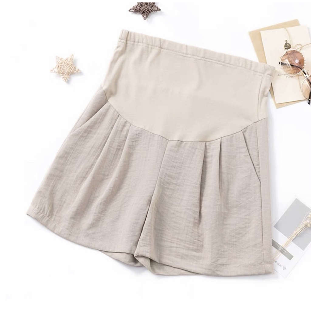 Quần Đùi Bầu Chất Đũi Hàn Siêu Mát, Quần Sooc Bầu Có Đáp Bụng Chun Chỉnh A024 Lin Store66