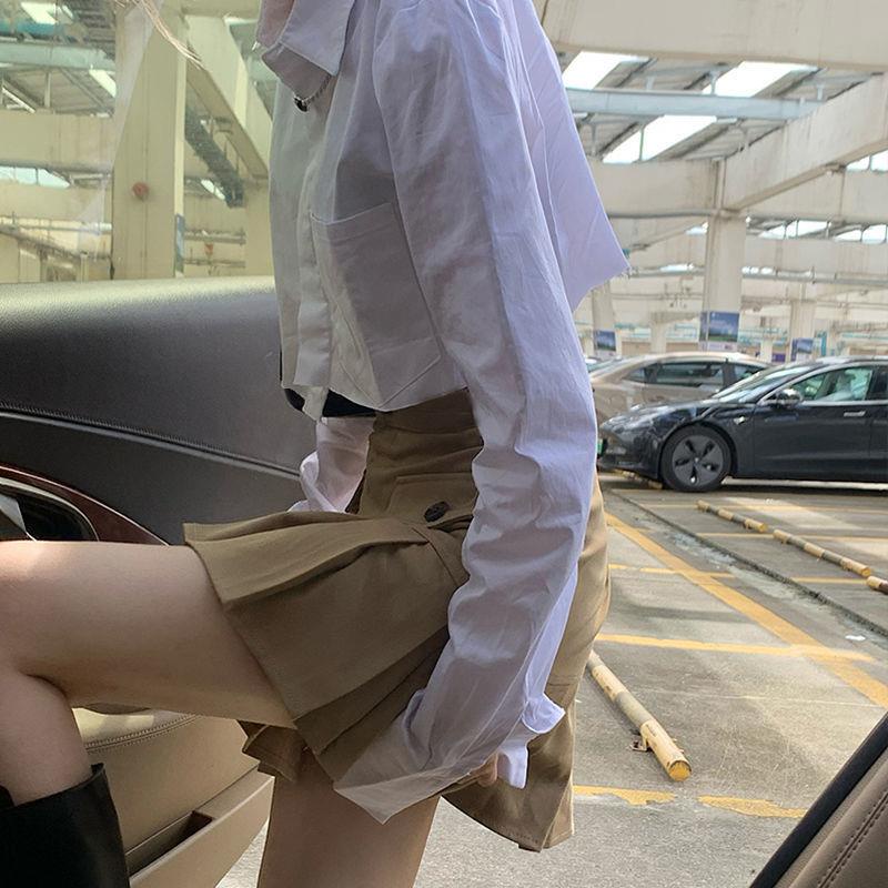 Set áo sơ mi lửng + quần Short lưng cao thời trang xuân thu 2021 dành cho nữ | BigBuy360 - bigbuy360.vn