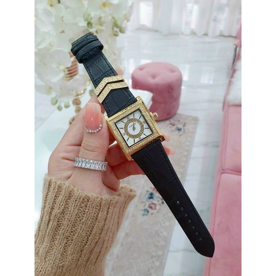 Đồng hồ đeo tay nữ, đồng hồ nữ VERSACE dây da cao cấp, mặt vuông thời trang siêu hot giá cực rẻ, chất lượng cao