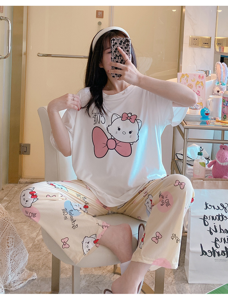 Set Đồ Ngủ Ngắn Tay Phong Cách Hàn Quốc Thiết Kế Xinh Xắn Dành Cho Nữ | BigBuy360 - bigbuy360.vn