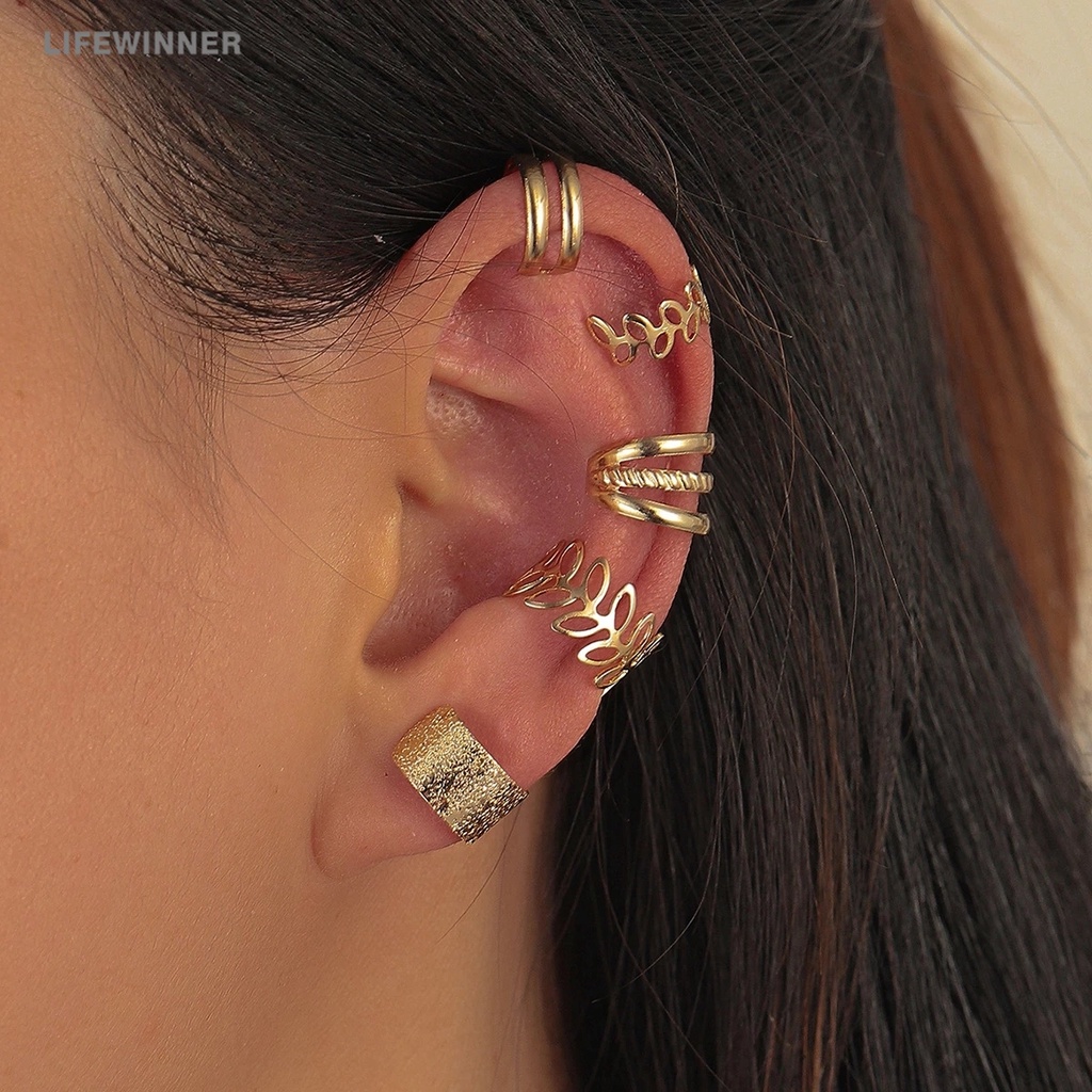 Set 5 Khuyên Kẹp Vành Tai Nhiều Lớp Mạ Vàng Thời Trang Cá Tính Dành Cho Nữ