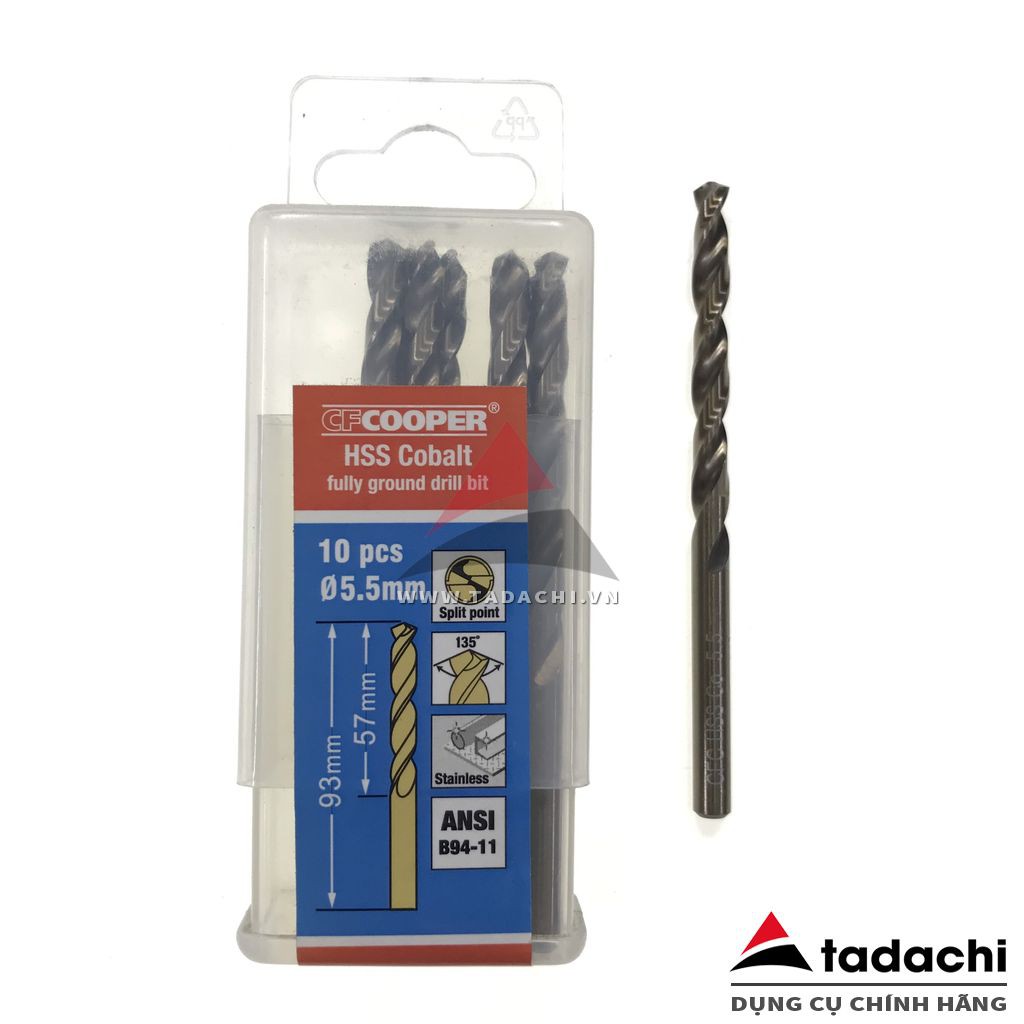 Mũi khoan thép, Inox HSS-Cobalt 5% 5.0-10.0mm CFCooper  | DCSG