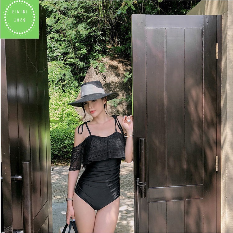 Bikini, Bộ Đồ bơi nữ áo tắm liền một mảnh bèo ngực ren chất thun lạnh hàn quốc cho phụ nữ