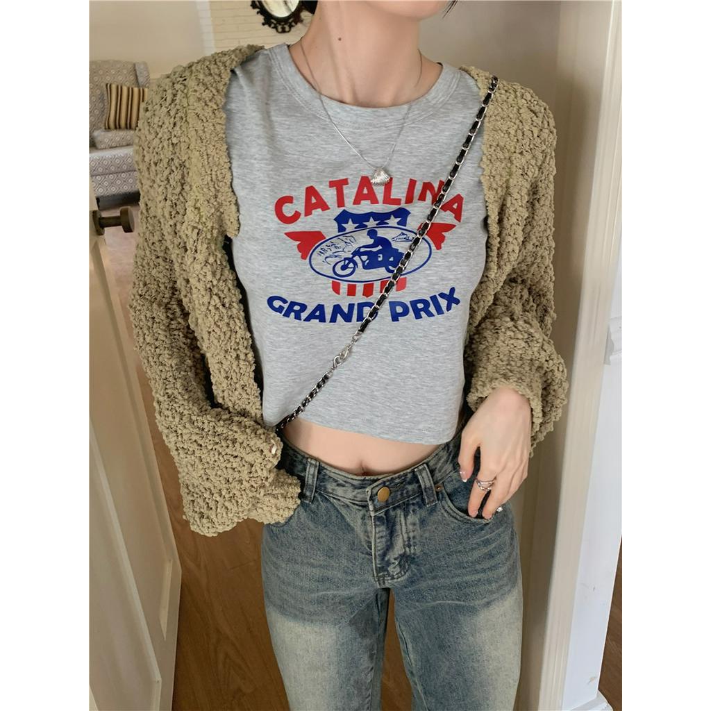 Áo Thun Lưng Cao Dáng Ôm In Chữ Thời Trang Mùa Hè Kiểu Mới 63403