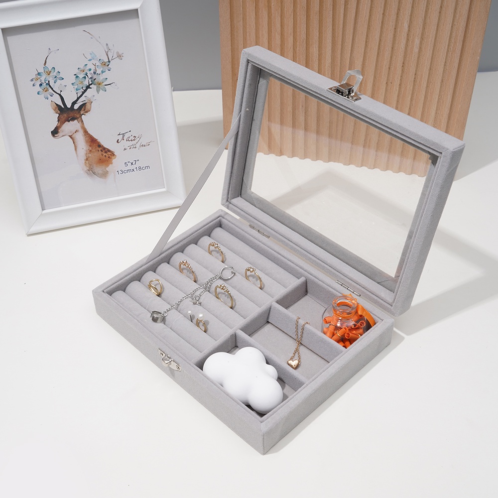 1 Hộp Đựng Trang Sức Bằng Da Lộn Màu Xám ★★★[Available]