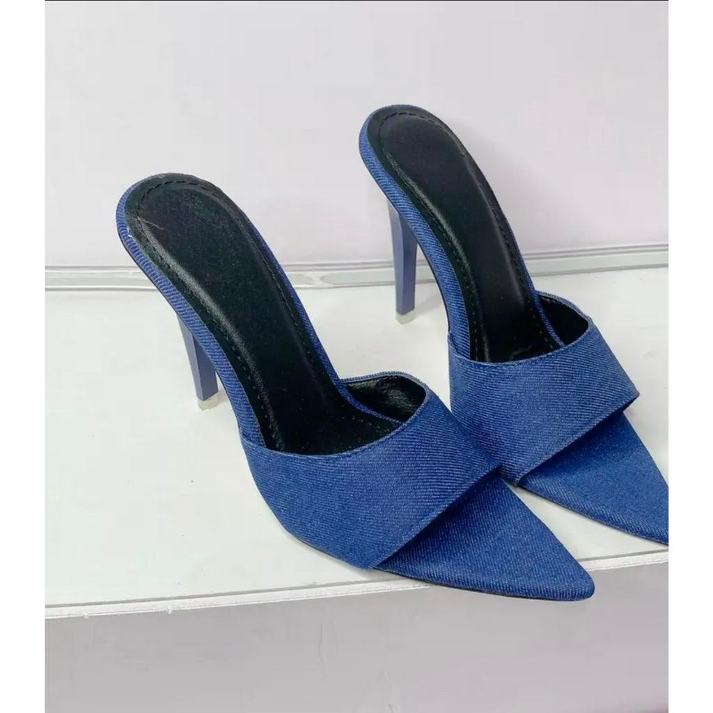 Dép cao gót nhọn 9cm quai bọc jean hothit