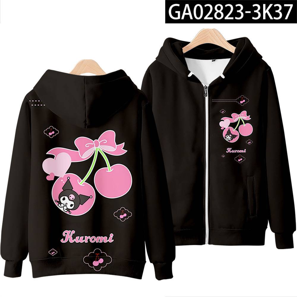 Áo Khoác Hoodie Tay Dài Dáng Rộng In Họa Tiết 3D Kuromi Dễ Thương